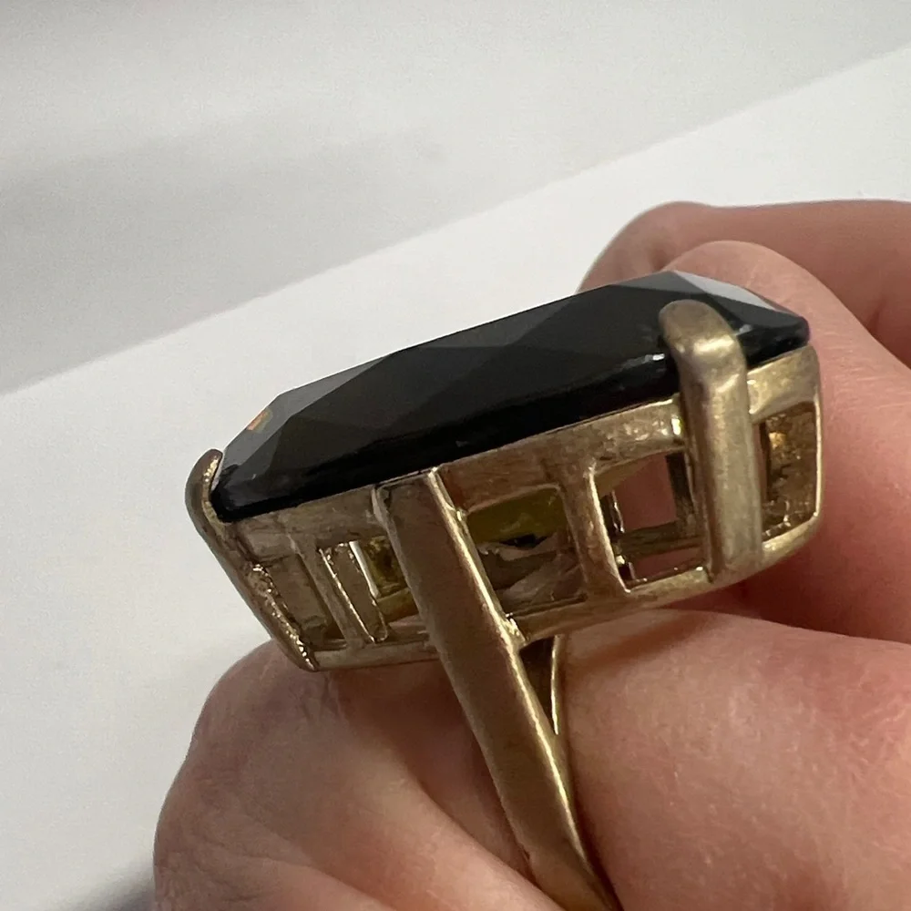 Size 6 Extra Large Jumbo Smokey Quartz Topaz Crystal Metal Basket Cocktail Ring